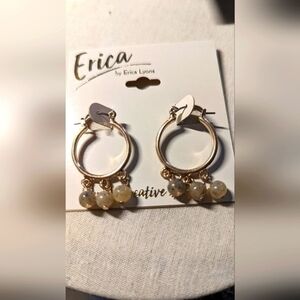 Erica Brand Earrings in gold. Hoops with natural stone beads.NWT